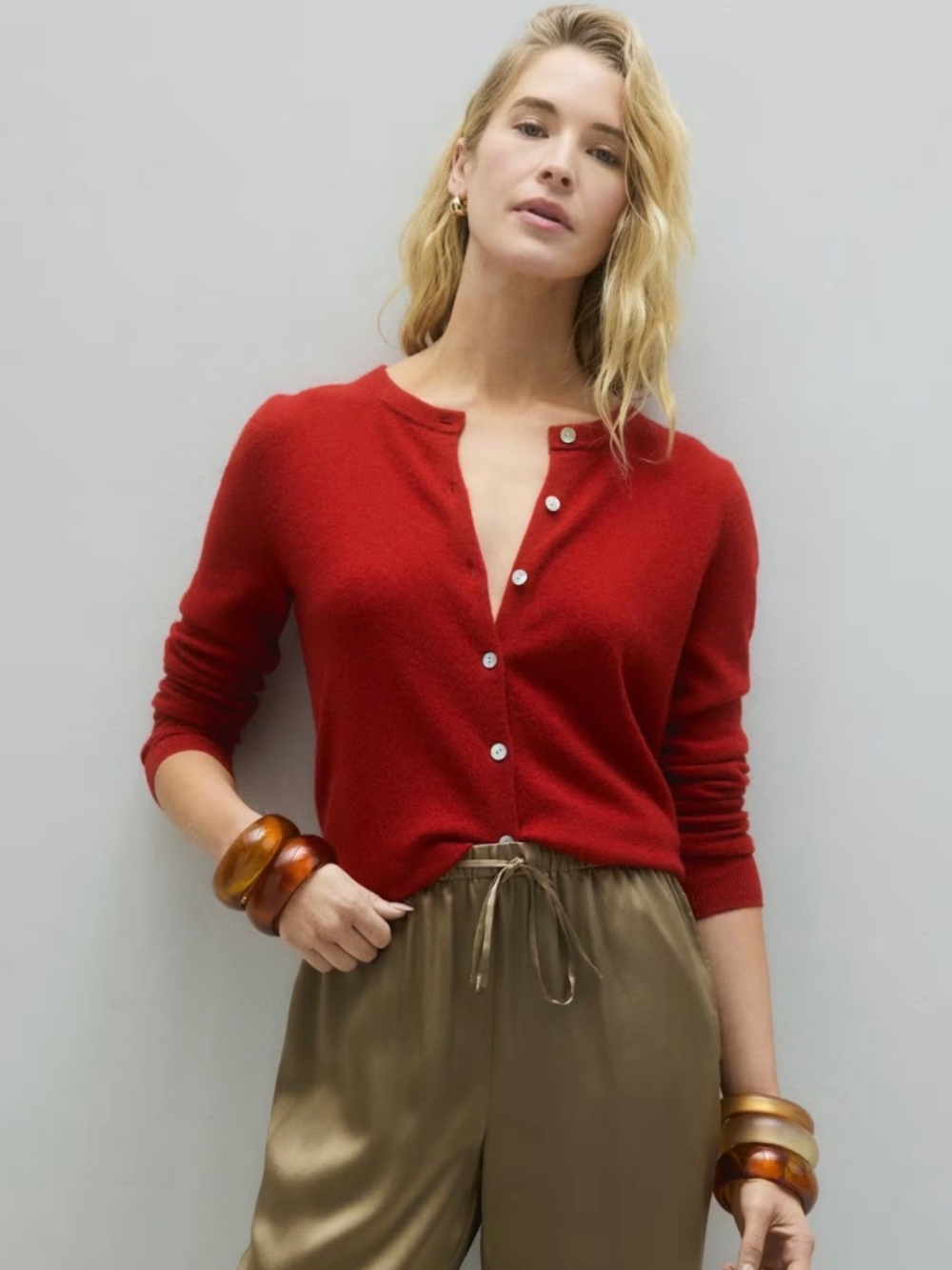 Mongolian Cashmere Cardigan Sweater Varsity Red